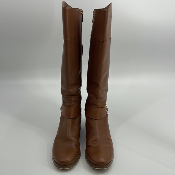 MICHAEL KORS Knee High Ankle Strap Leather Riding Boots 7.5 Caramel Brown *Fair* - Picture 3 of 10